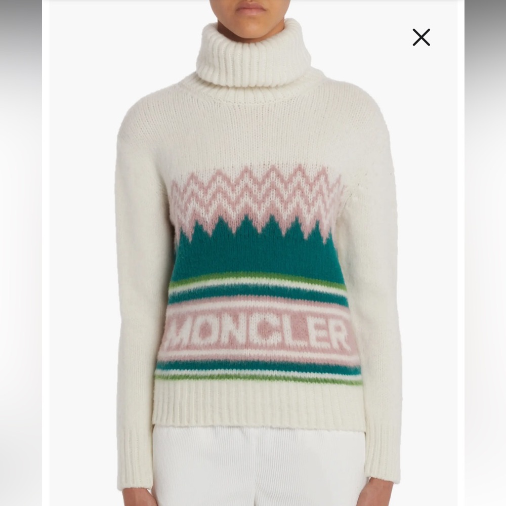 MONCLER Festive Logo Intarsia Wool Turtleneck Sweater